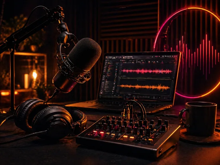 Podcast production desk